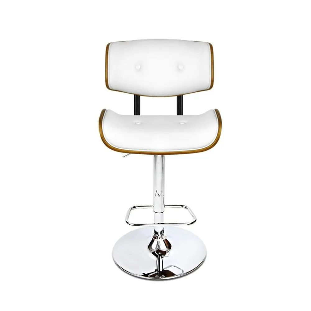 Set of 2 Wooden Gas Lift Bar Stool - White and Chrome