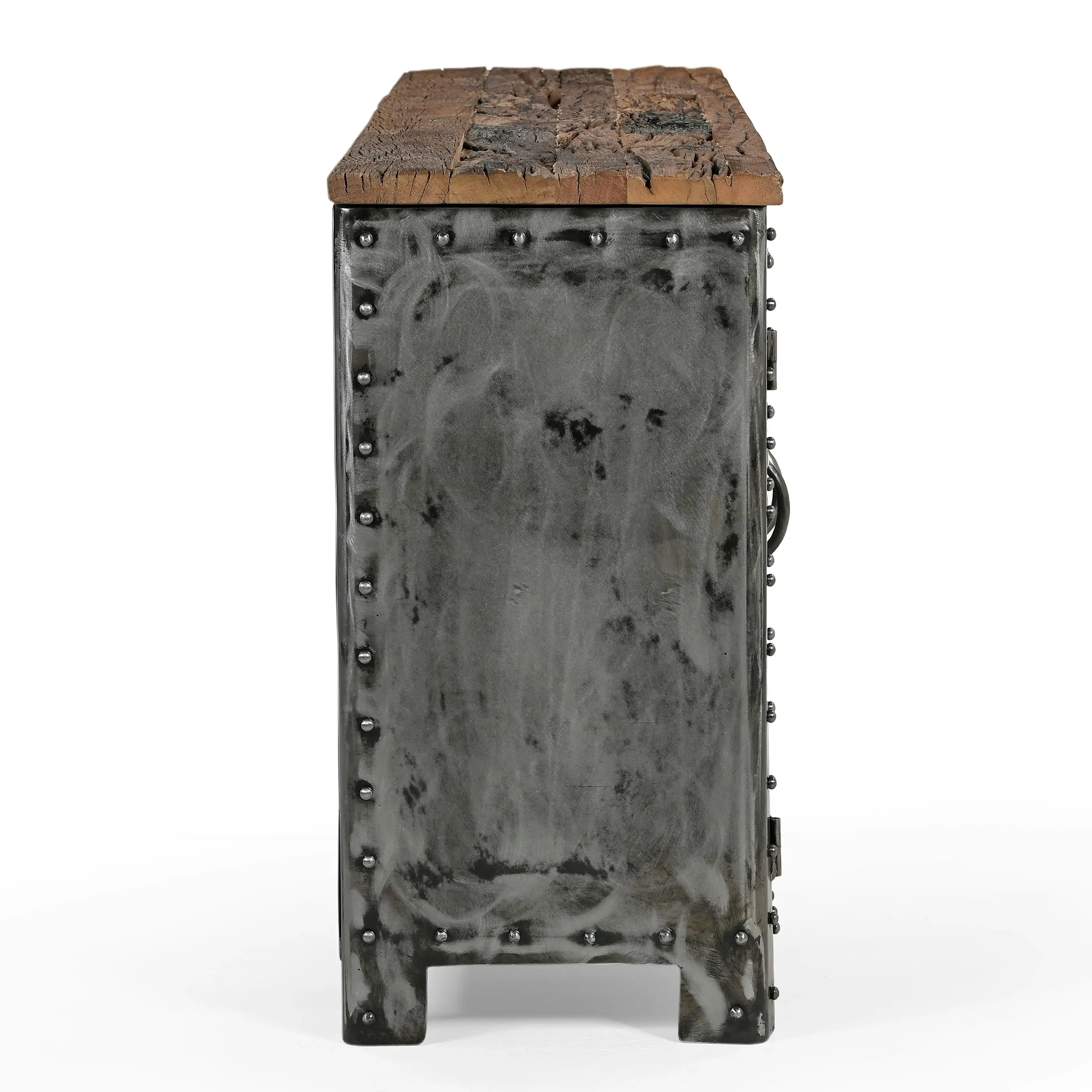 Michelle Vintage Rusty Iron Locker W/ Reclaimed Railway Sleeper Wood Sideboard