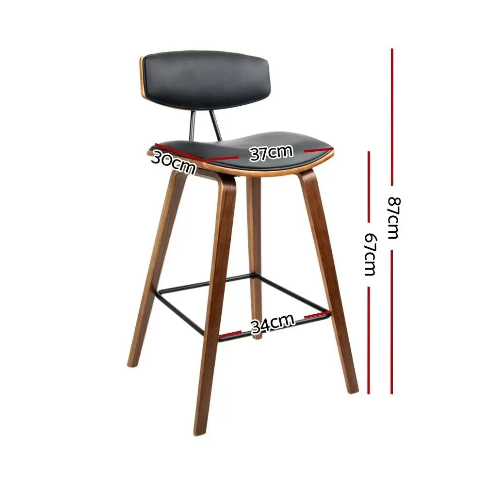 Set of 4 PU Leather Circular Footrest Bar Stools - Black