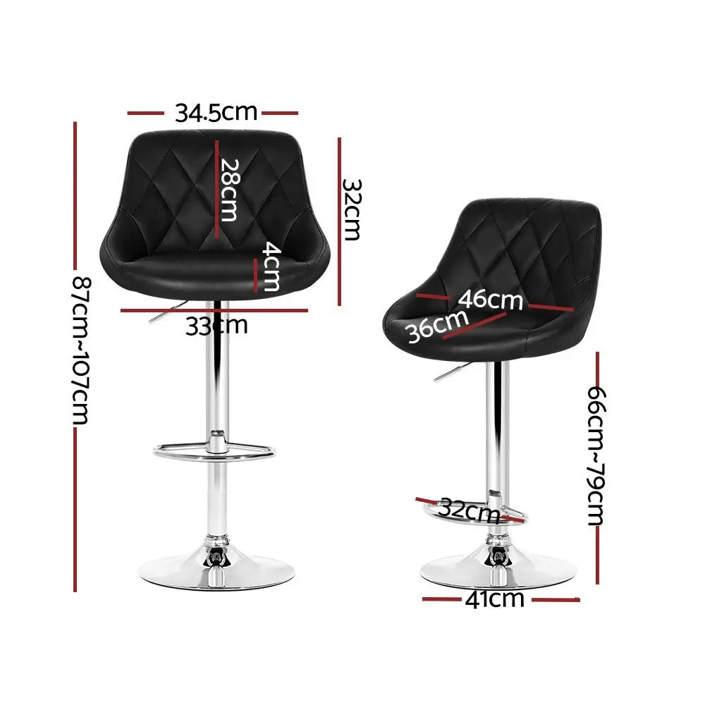 Set of 4 Bar Stools PU Leather Diamond Style - Black