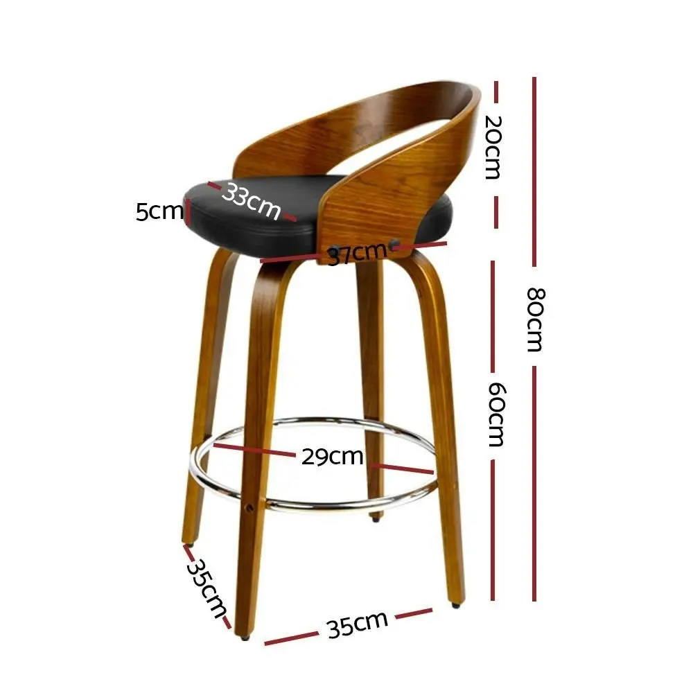 Set of 4 Walnut Wood Bar Stools - Black and Brown