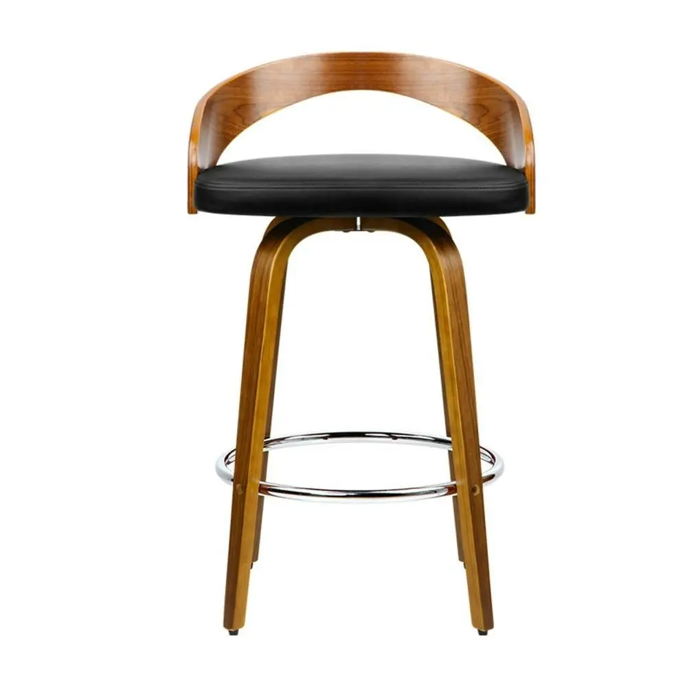 Set of 4 Walnut Wood Bar Stools - Black and Brown