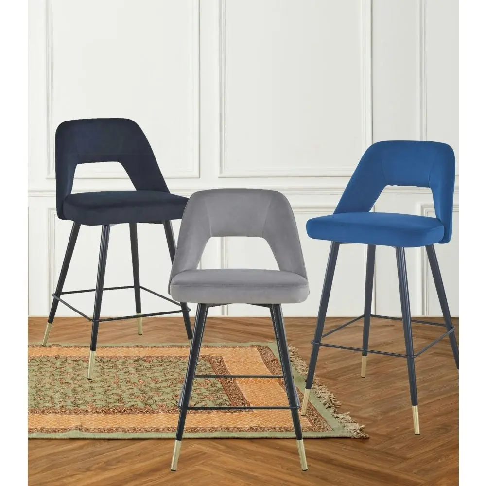 HomeStar Set Of 2 Delphi Velvet Fabric Kitchen Bar Stool - Blue