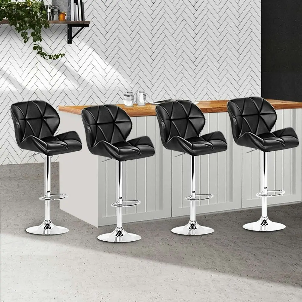 Set of 4 Kitchen Bar Stools - Black and Chrome