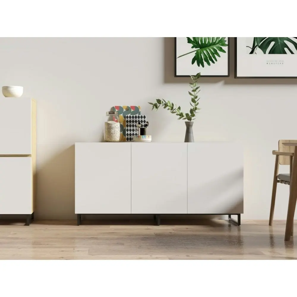 Design Square Otis Buffet Unit Sideboard W/ 3-Doors Storage Cabinet - Oak/White