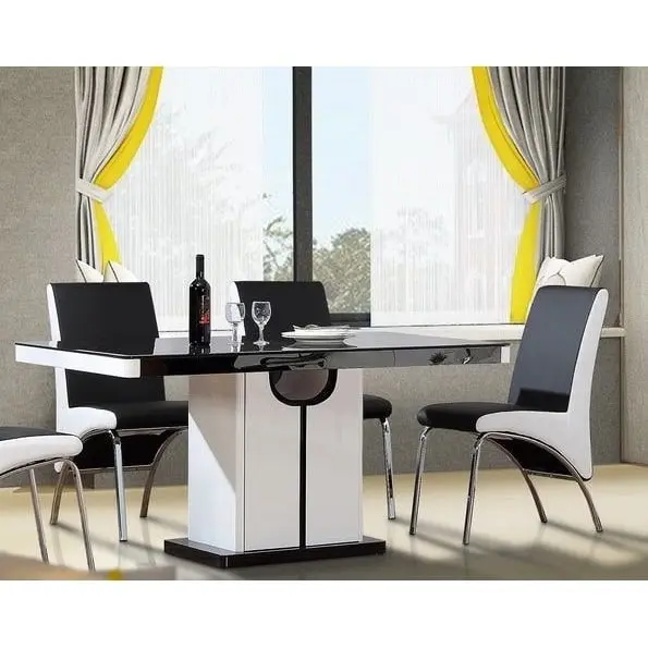 Our Home Gisella Luxury Rectangular Tempered Glass Wooden Dining Table 150cm - Black & White