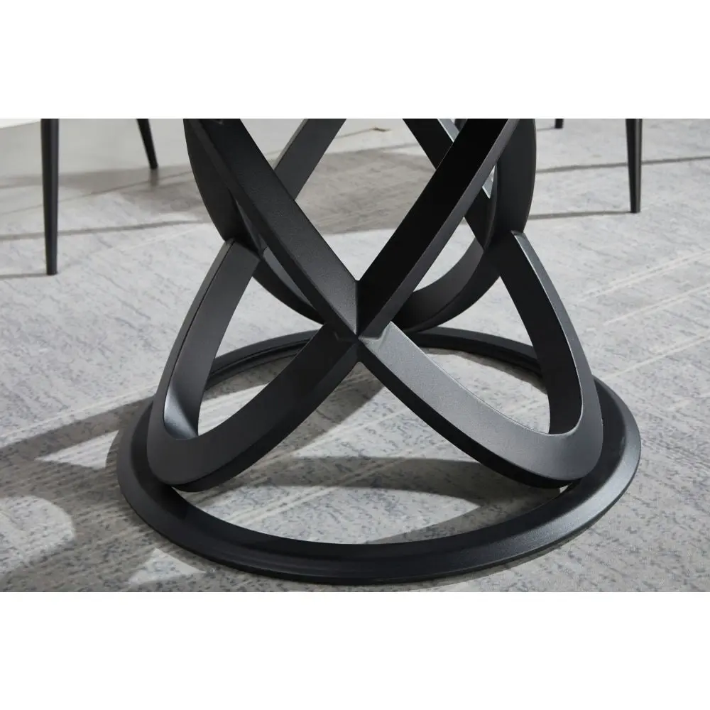 Our Home Hayes Luxurious Sintered Stone Round Dining Table 150cm W/ Lazy Susan - Black & White