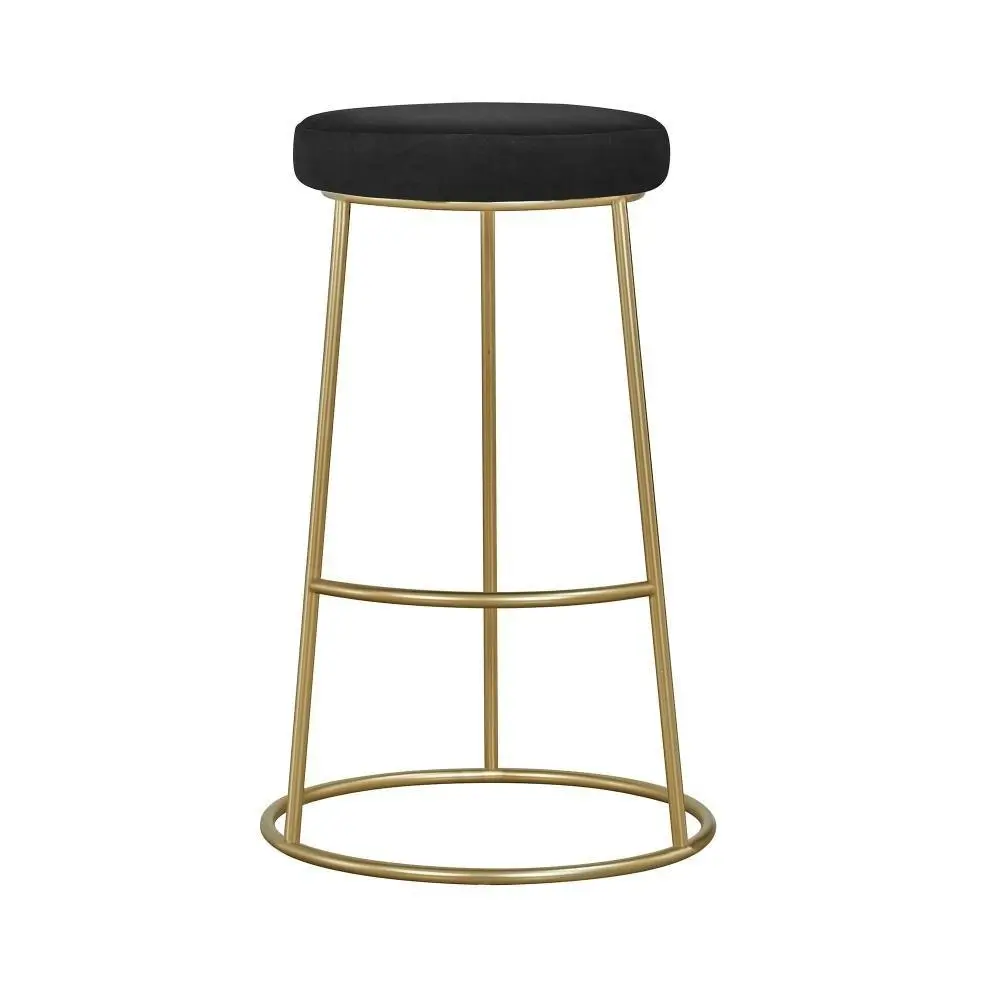 HomeStar Set of 2 Xyla Velvet Kitchen Bar Stool - Gold Metal Frame - Black