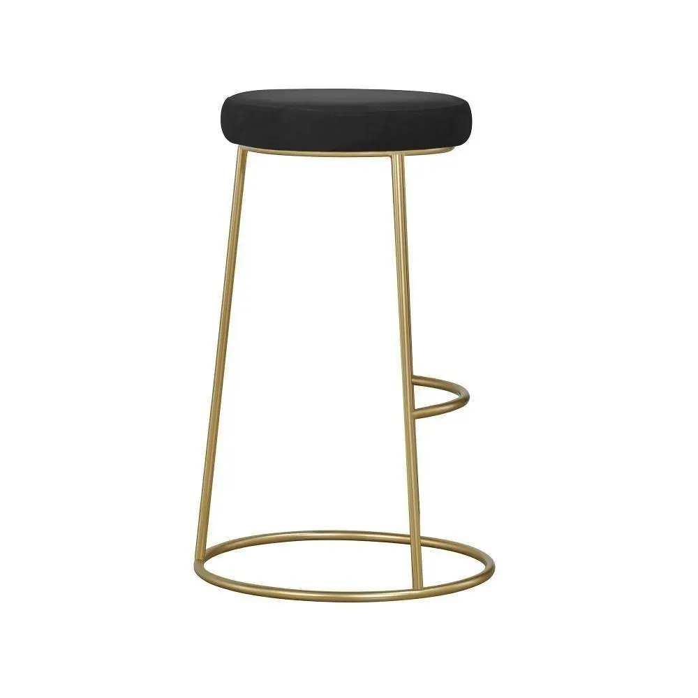 HomeStar Set of 2 Xyla Velvet Kitchen Bar Stool - Gold Metal Frame - Black