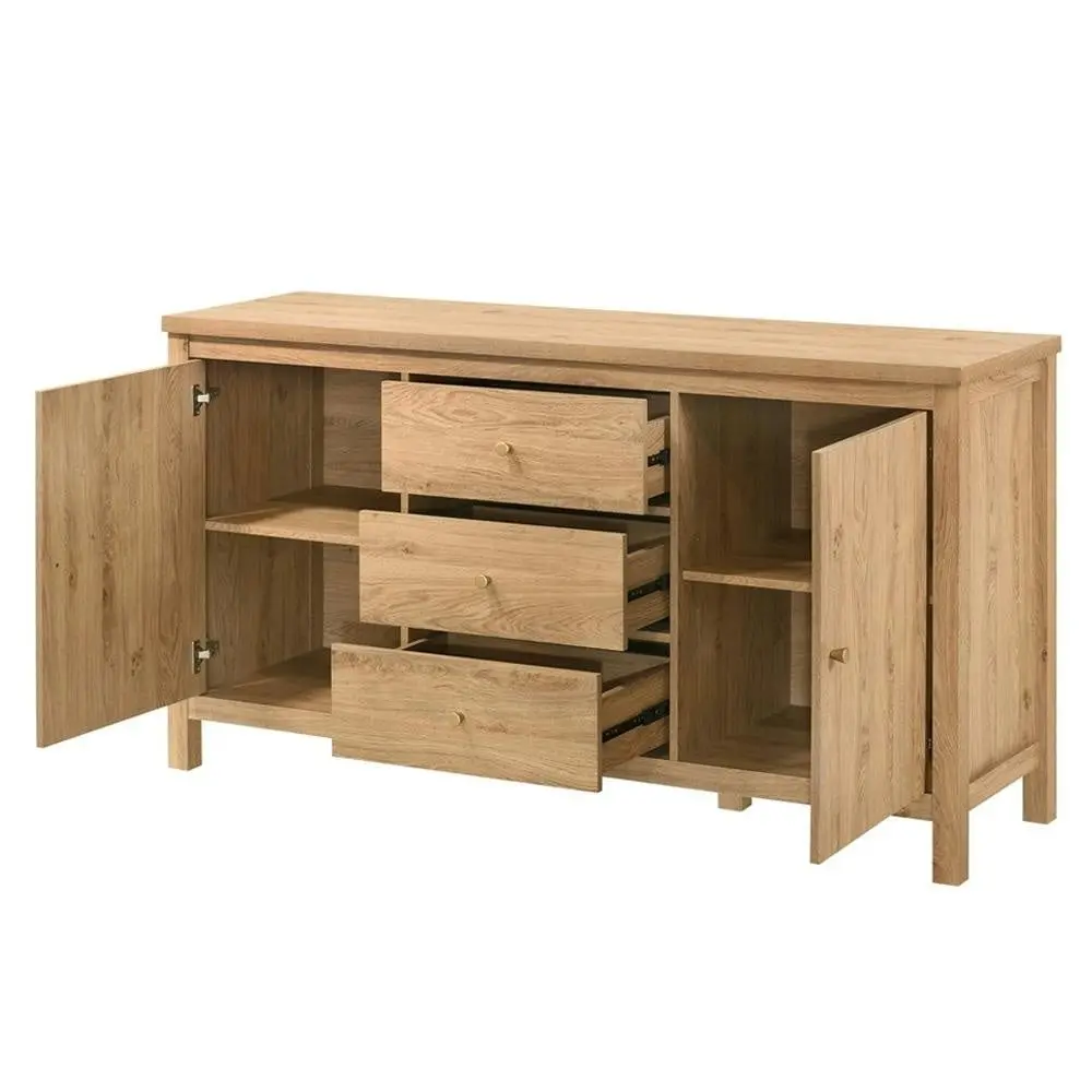 Design Square Kayle Classic Scandinavian Sideboard Buffet Unit Storage Cabinet - Oak