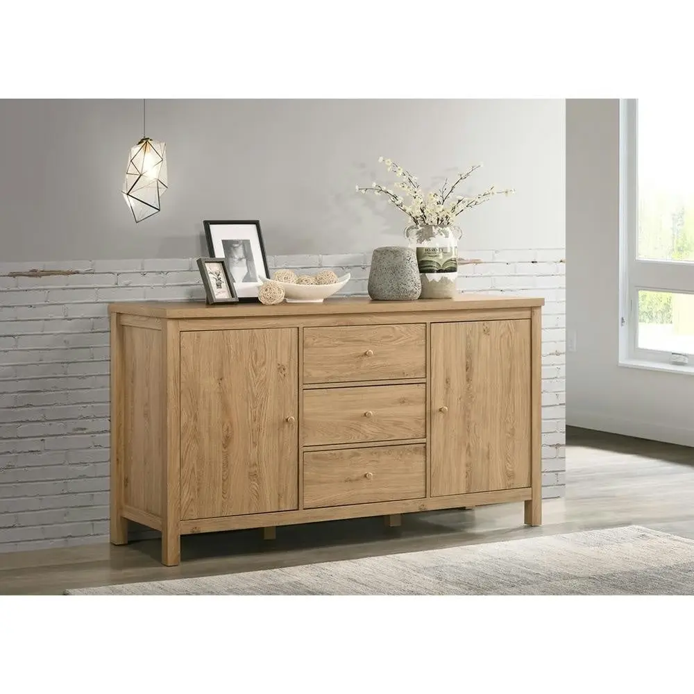 Design Square Kayle Classic Scandinavian Sideboard Buffet Unit Storage Cabinet - Oak