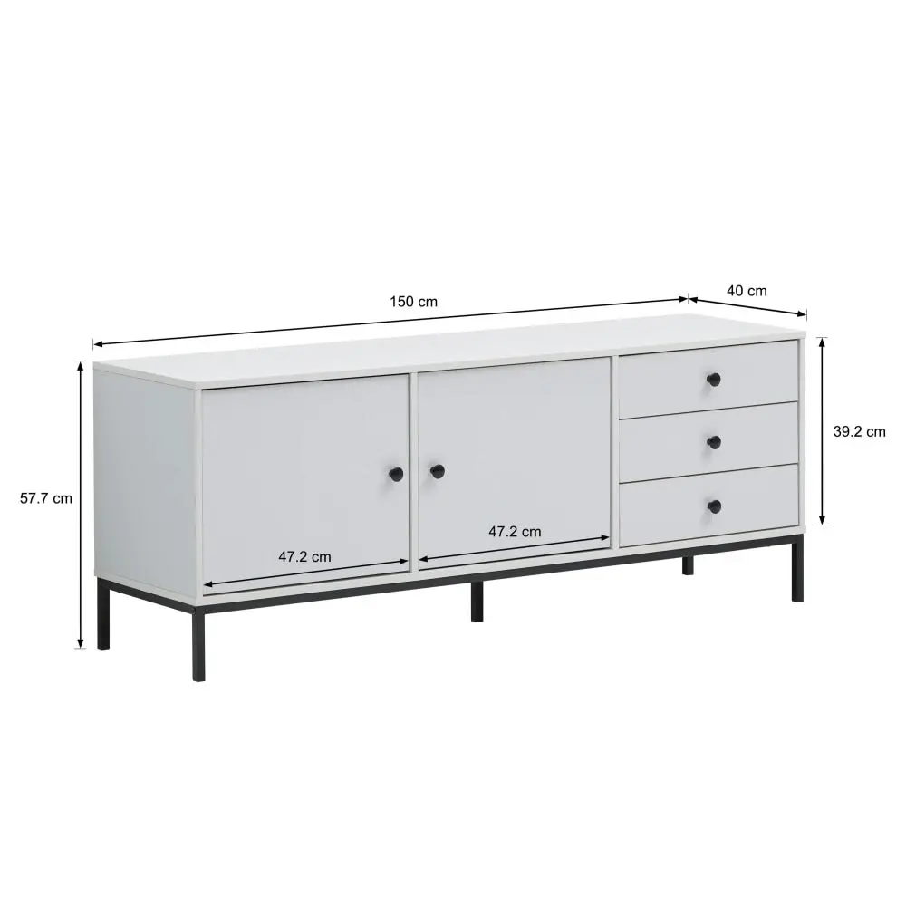 Design Square Urbano Low Sideboard Buffet Unit W/ 2-Doors 3-Drawers - White/Black