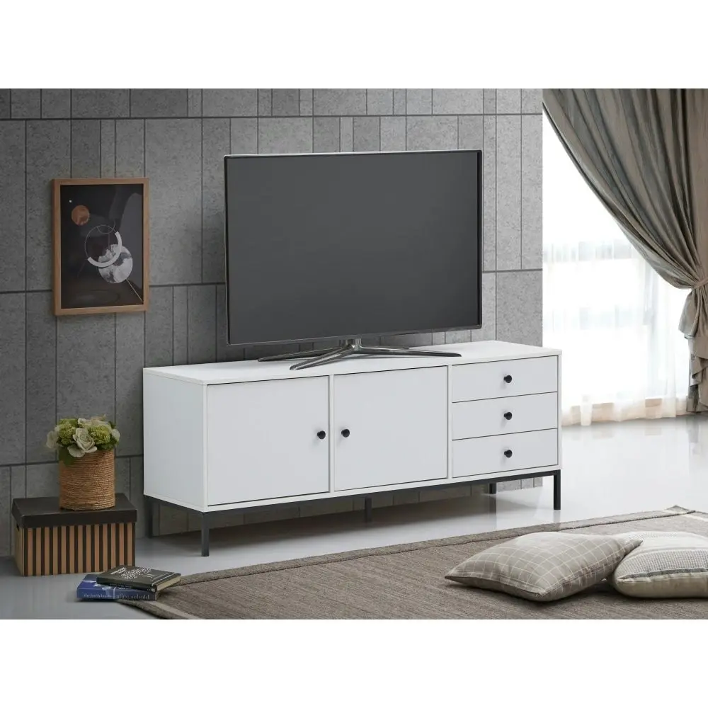 Design Square Urbano Low Sideboard Buffet Unit W/ 2-Doors 3-Drawers - White/Black