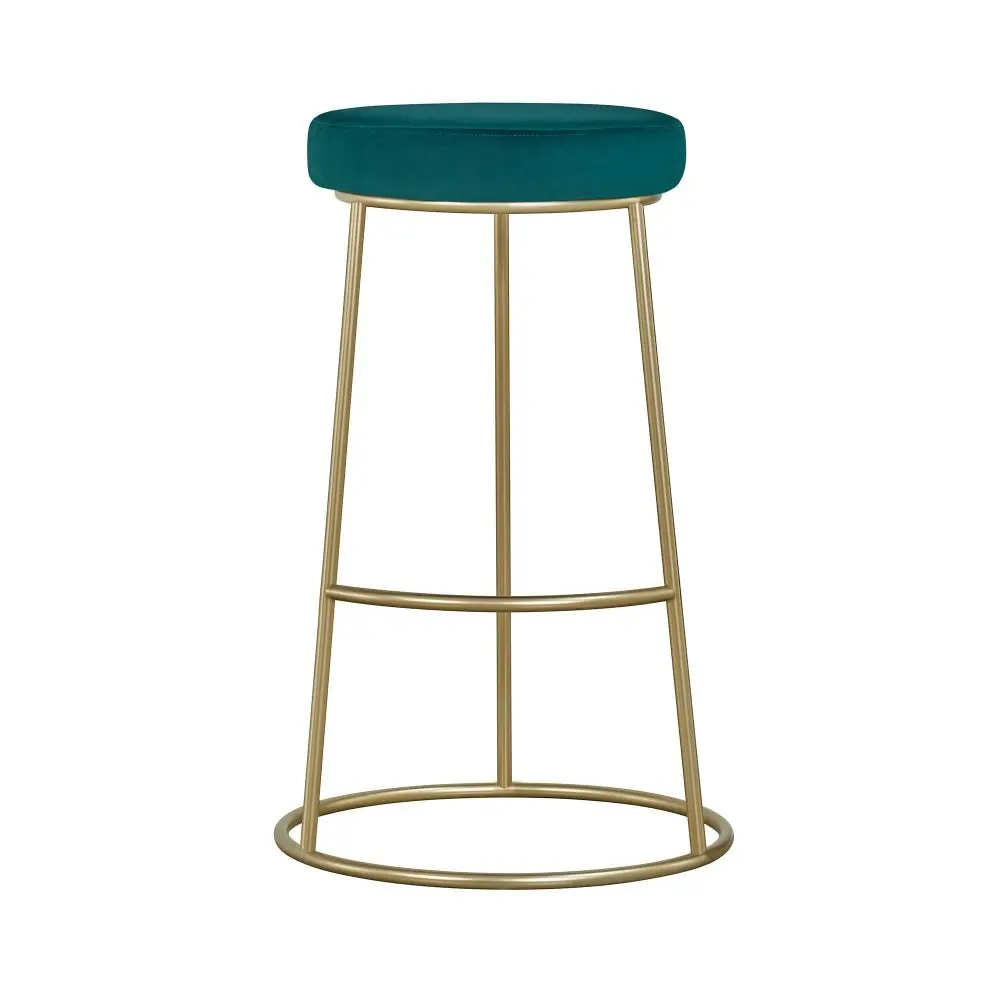 HomeStar Set of 2 Xyla Velvet Fabric Kitchen Bar Stool - Gold Metal Frame - Green