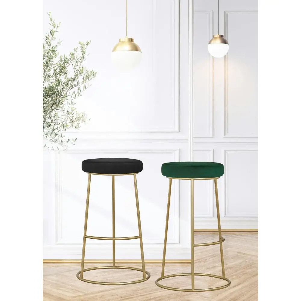 HomeStar Set of 2 Xyla Velvet Fabric Kitchen Bar Stool - Gold Metal Frame - Green