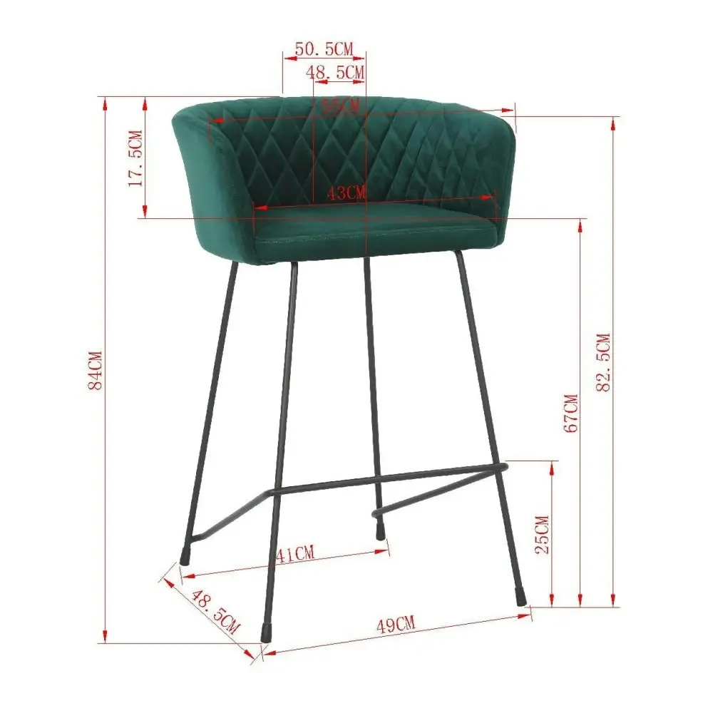 Set Of 2 Camille Velvet Fabric Kitchen Counter Bar Stool - Teal