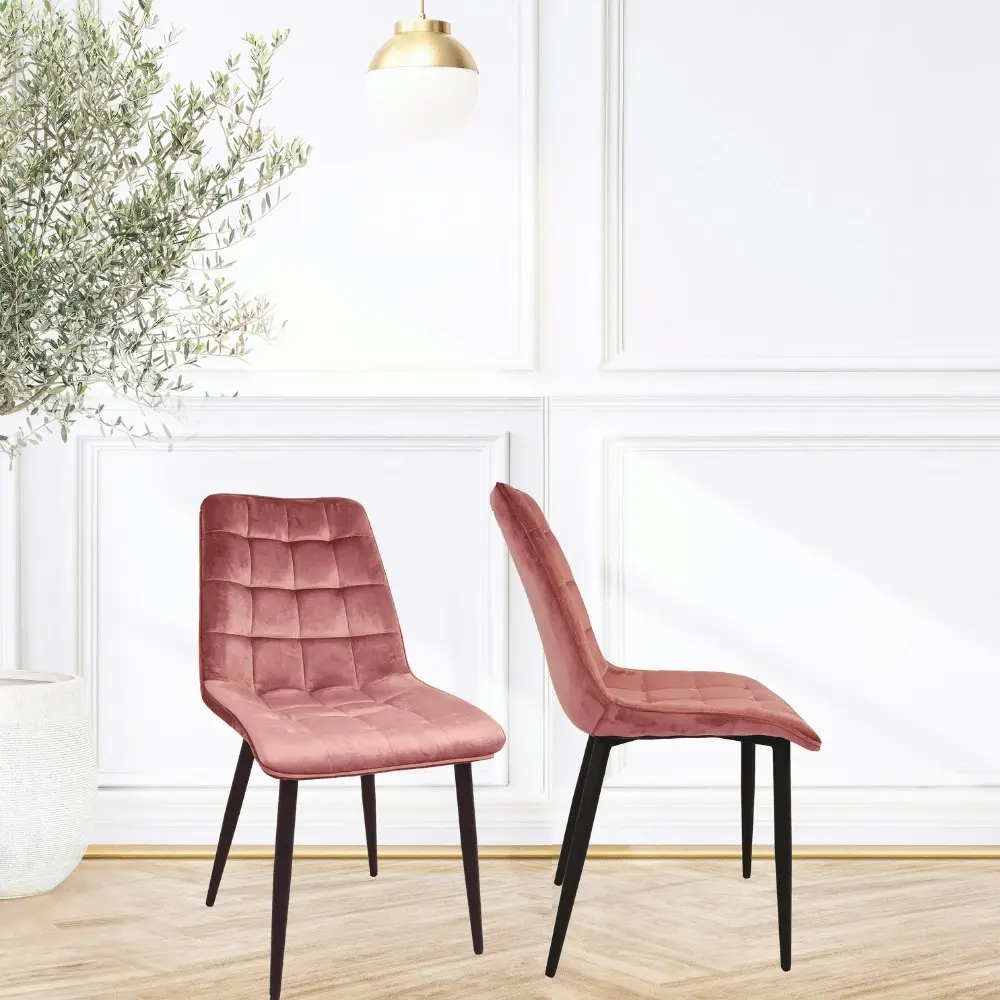 HomeStar Set of 2 Lumy Velvet Fabric Modern Dining Chair - Pink