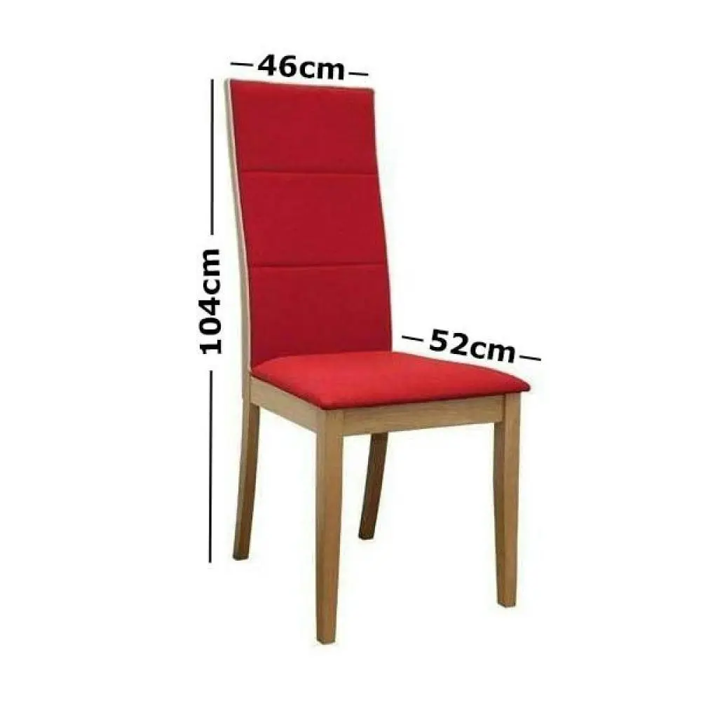 6IXTY Set of 2 - Society Scandinavian Fabric Dining Chair - Oak Wooden Frame - Red