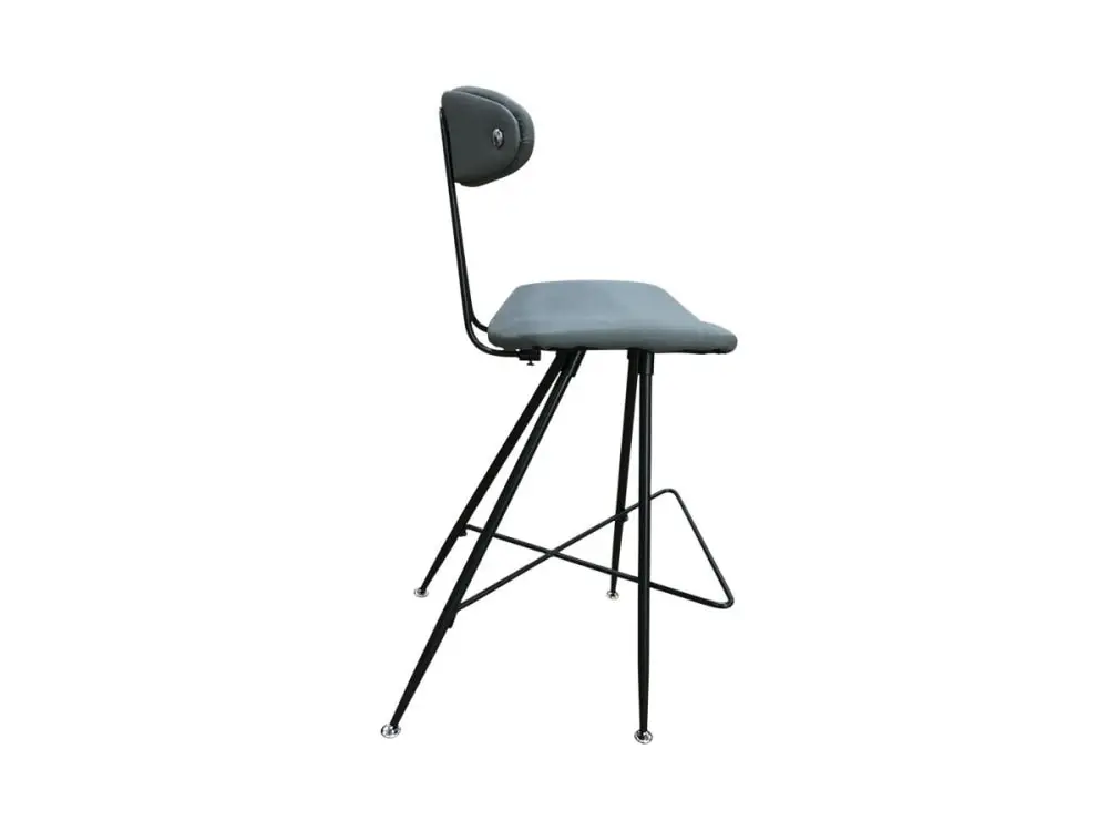 6IXTY Set of 2 - Rialto Scandinavian Fabric Bar Stool 65cm - Metal Frame - Grey