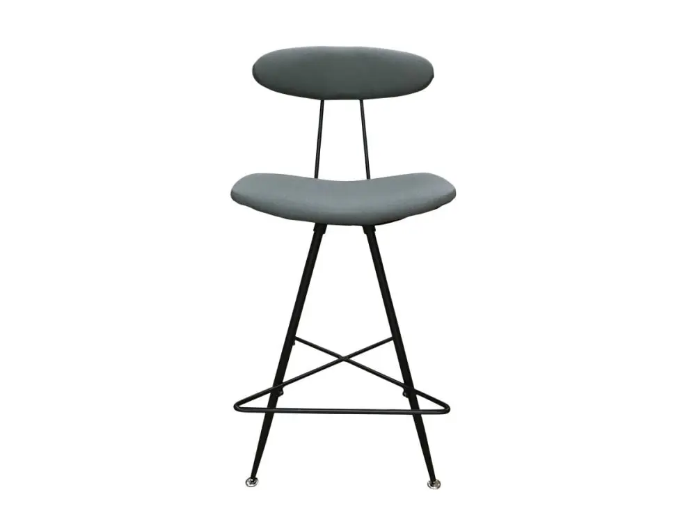 6IXTY Set of 2 - Rialto Scandinavian Fabric Bar Stool 65cm - Metal Frame - Grey