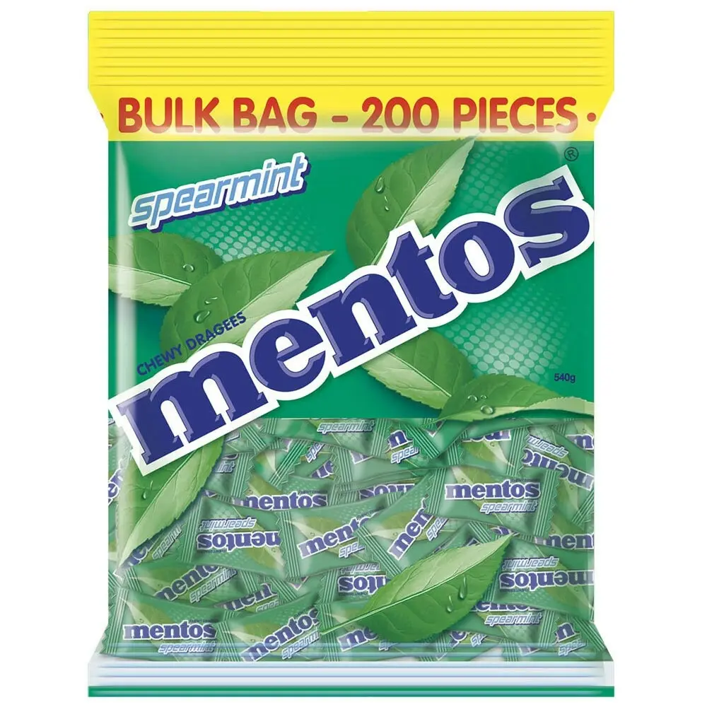 400pc Mentos 1.08kg Single Serve Pillowpack Spearmint Bulk Bag Confectionery