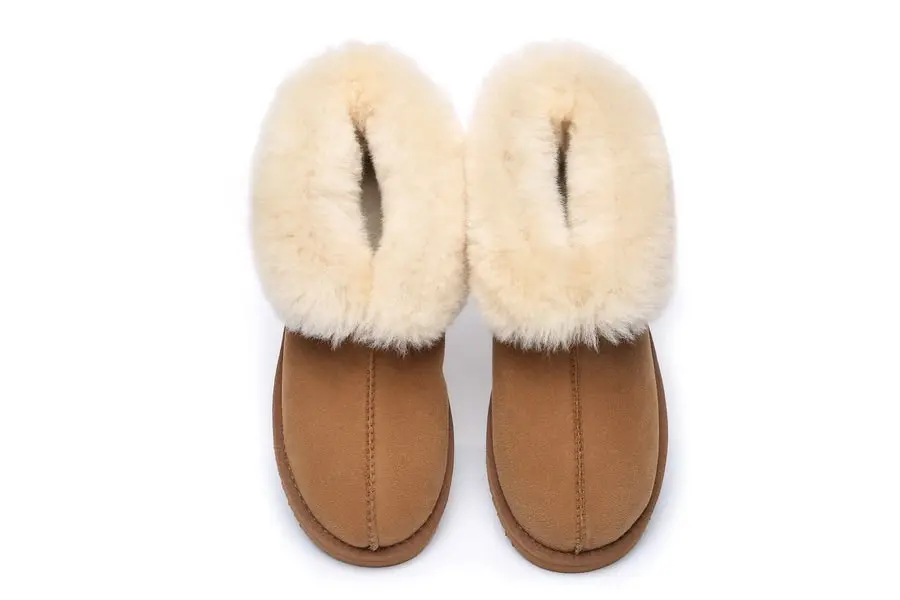 EVERAU 100% Australian Sheepskin Classic Ugg Ankle Mallow Slippers