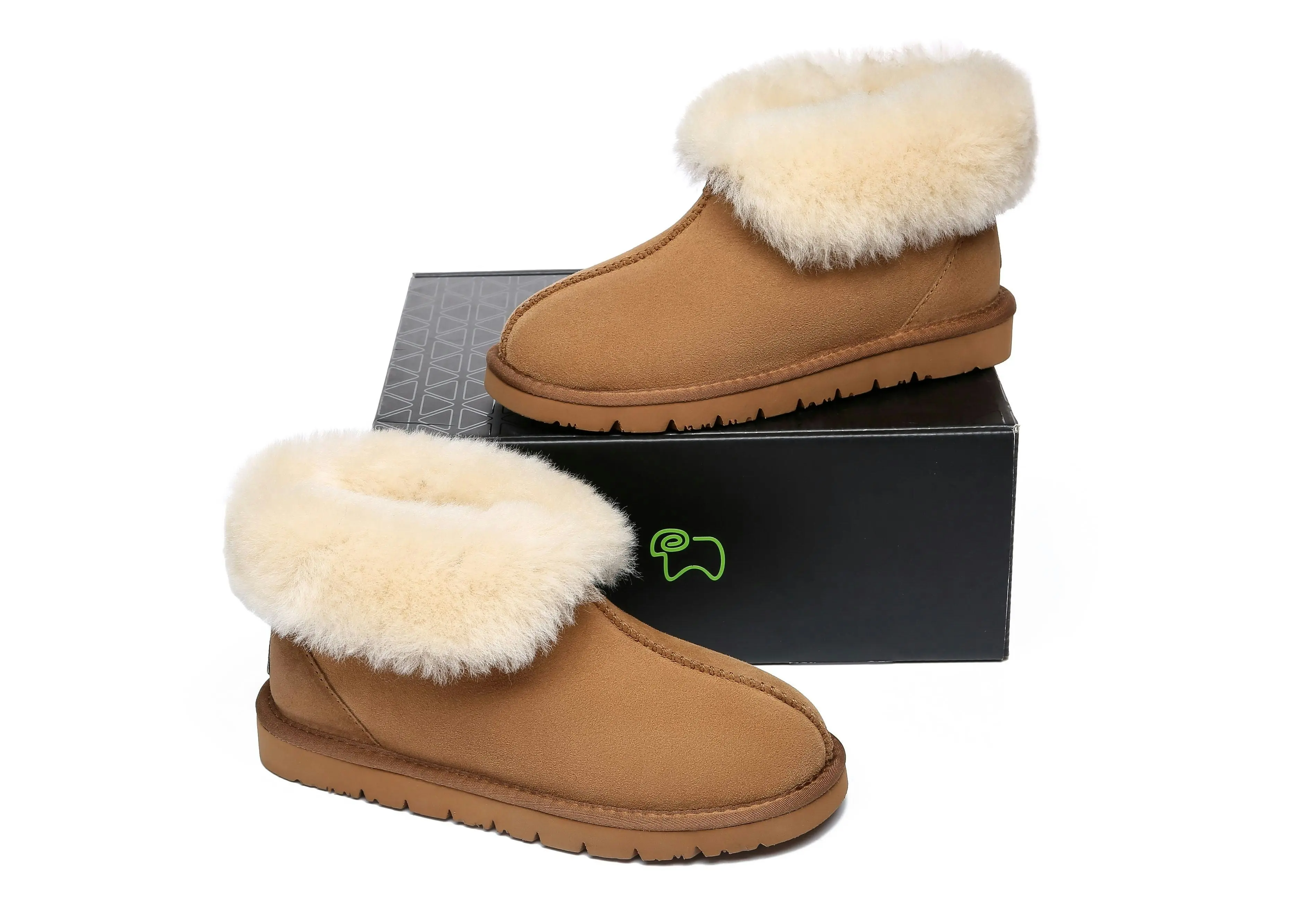 EVERAU 100% Australian Sheepskin Classic Ugg Ankle Mallow Slippers