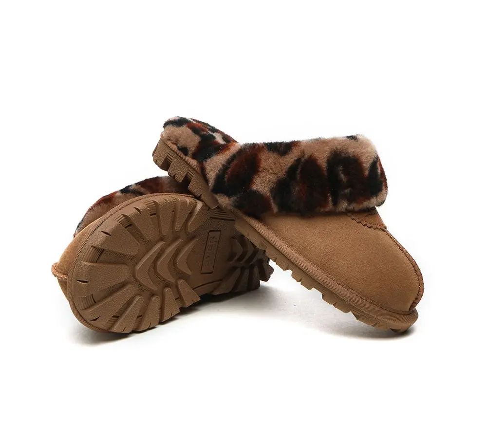 UGG Slippers Double Face Sheepskin Women Leopard Print Slipper