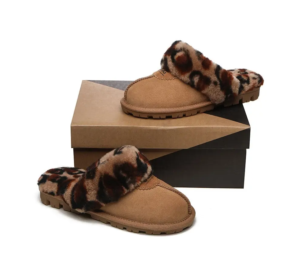 UGG Slippers Double Face Sheepskin Women Leopard Print Slipper