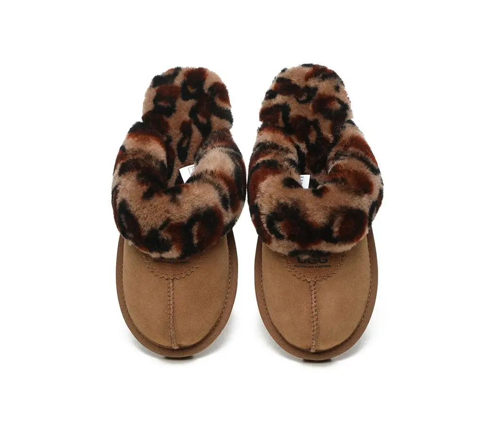 UGG Slippers Double Face Sheepskin Women Leopard Print Slipper