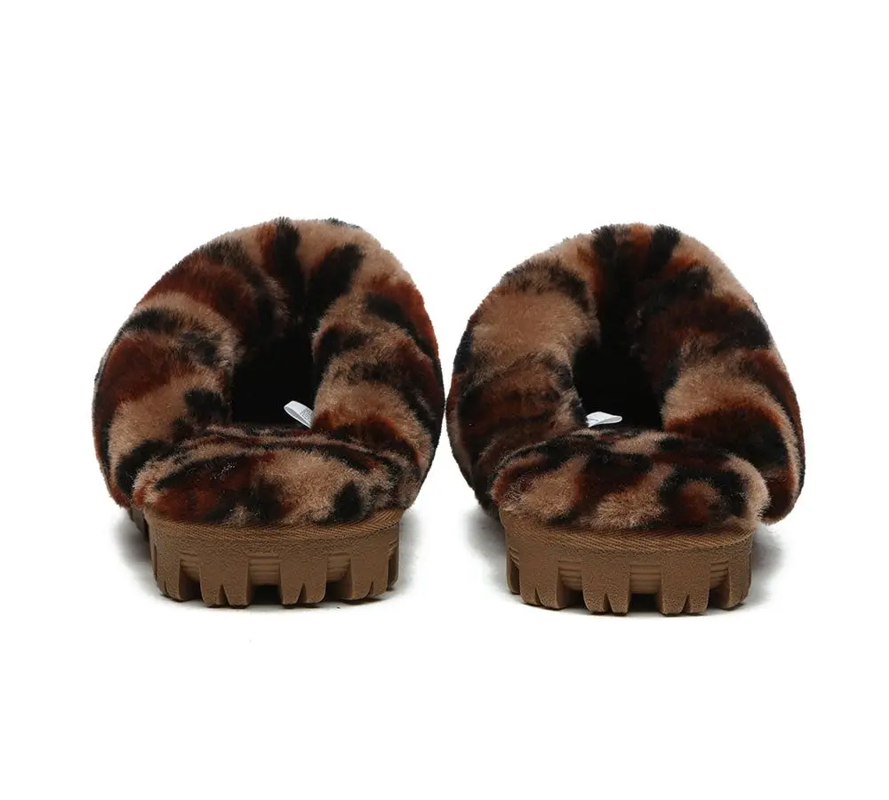 UGG Slippers Double Face Sheepskin Women Leopard Print Slipper