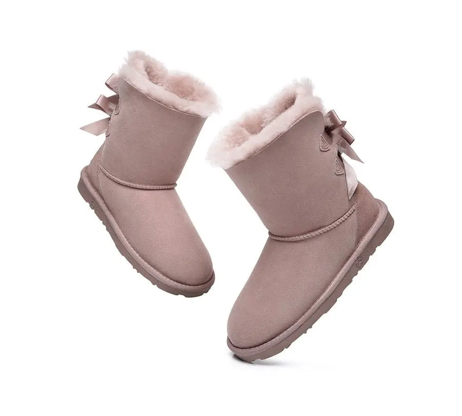 EVERAU®UGG Double Faced Sheepskin Twin bow-knots Short Back Boots