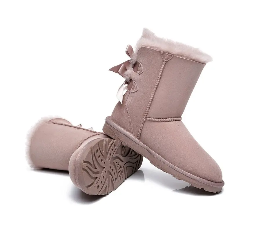 EVERAU®UGG Double Faced Sheepskin Twin bow-knots Short Back Boots