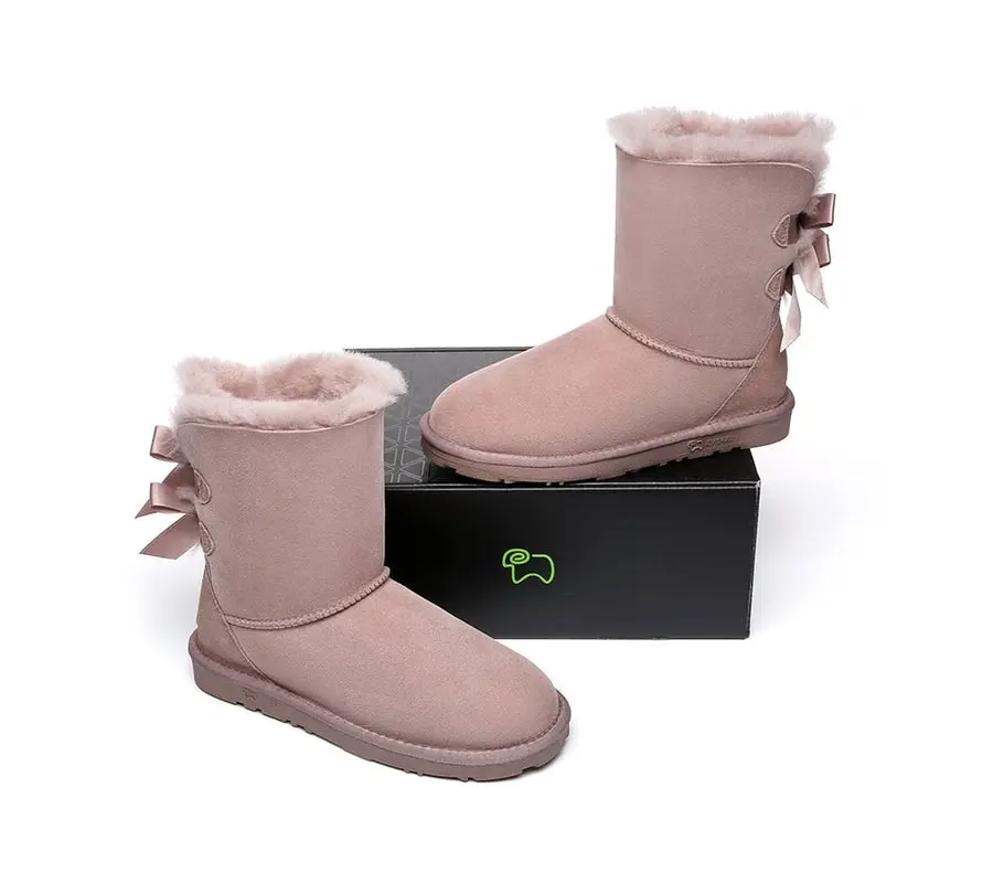 EVERAU®UGG Double Faced Sheepskin Twin bow-knots Short Back Boots