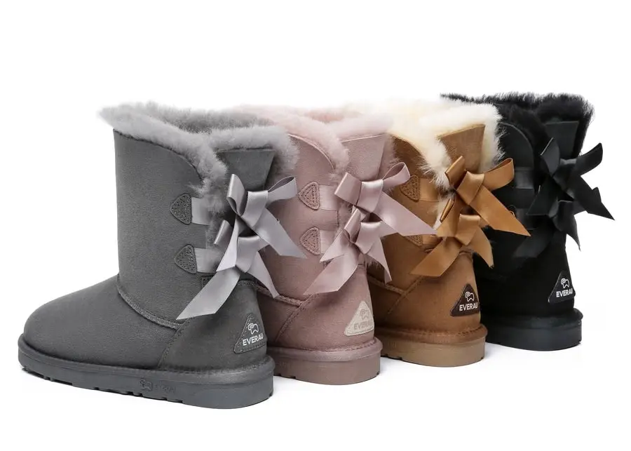 EVERAU®UGG Double Faced Sheepskin Twin bow-knots Short Back Boots