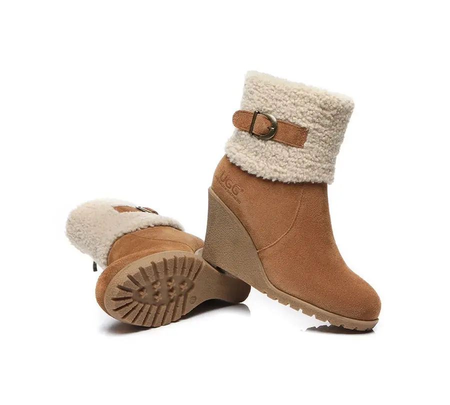 UGG Australian Shepherd Zipper Sheepskin Shearling Wedge Fashion Boots Women Joanna