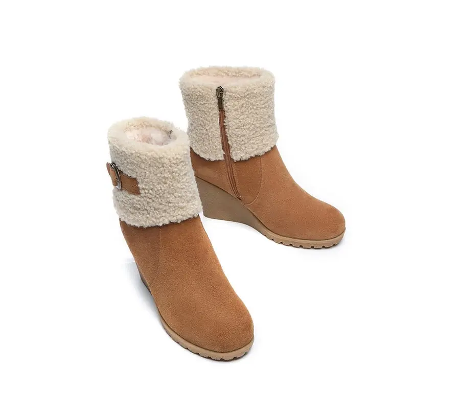 UGG Australian Shepherd Zipper Sheepskin Shearling Wedge Fashion Boots Women Joanna