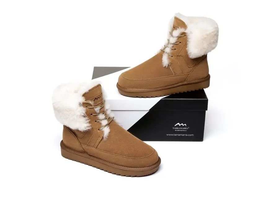 Tarramarra® Dora Fashion Lace Up Sheepskin Wool Suede Boots