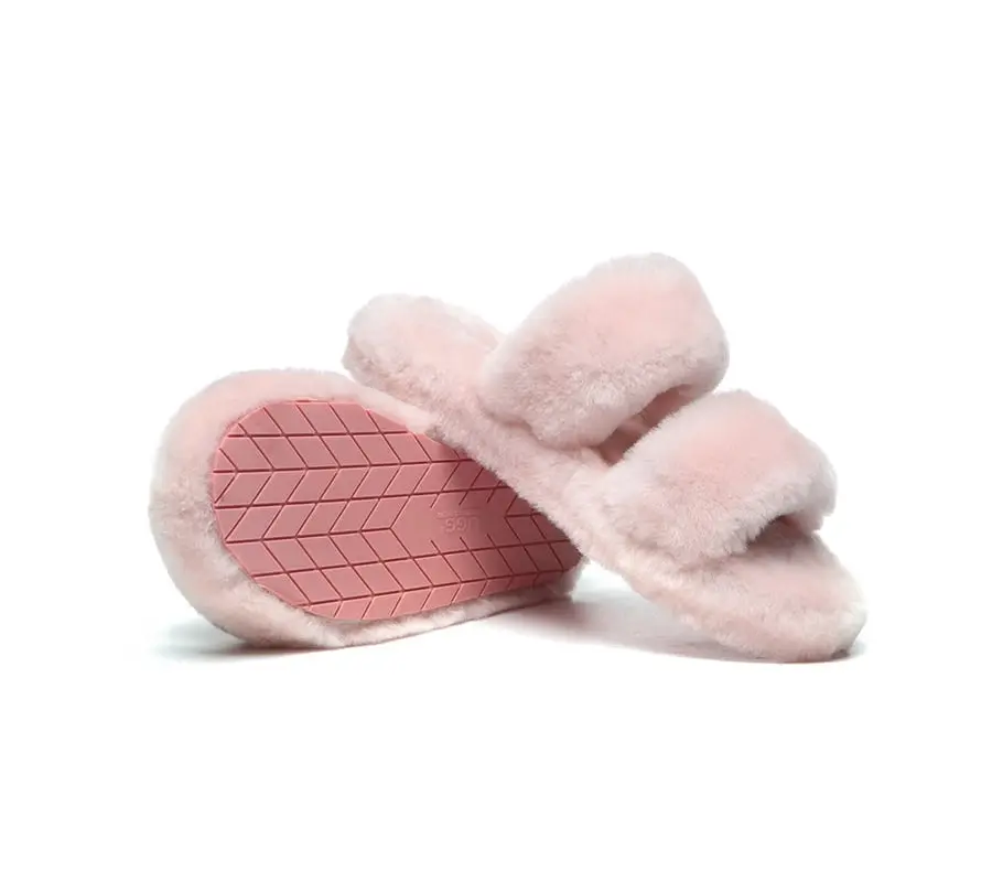 UGG Australian Shepherd Double Strap Sheepskin Wool Fluffy Slides Women Jessica