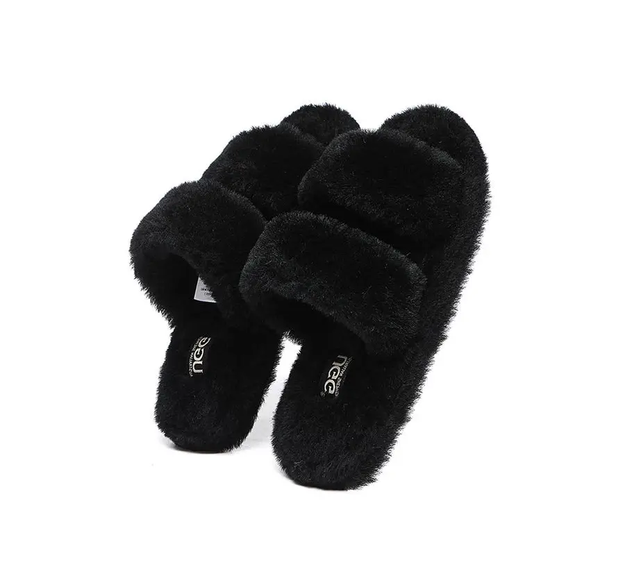 UGG Australian Shepherd Double Strap Sheepskin Wool Fluffy Slides Women Jessica