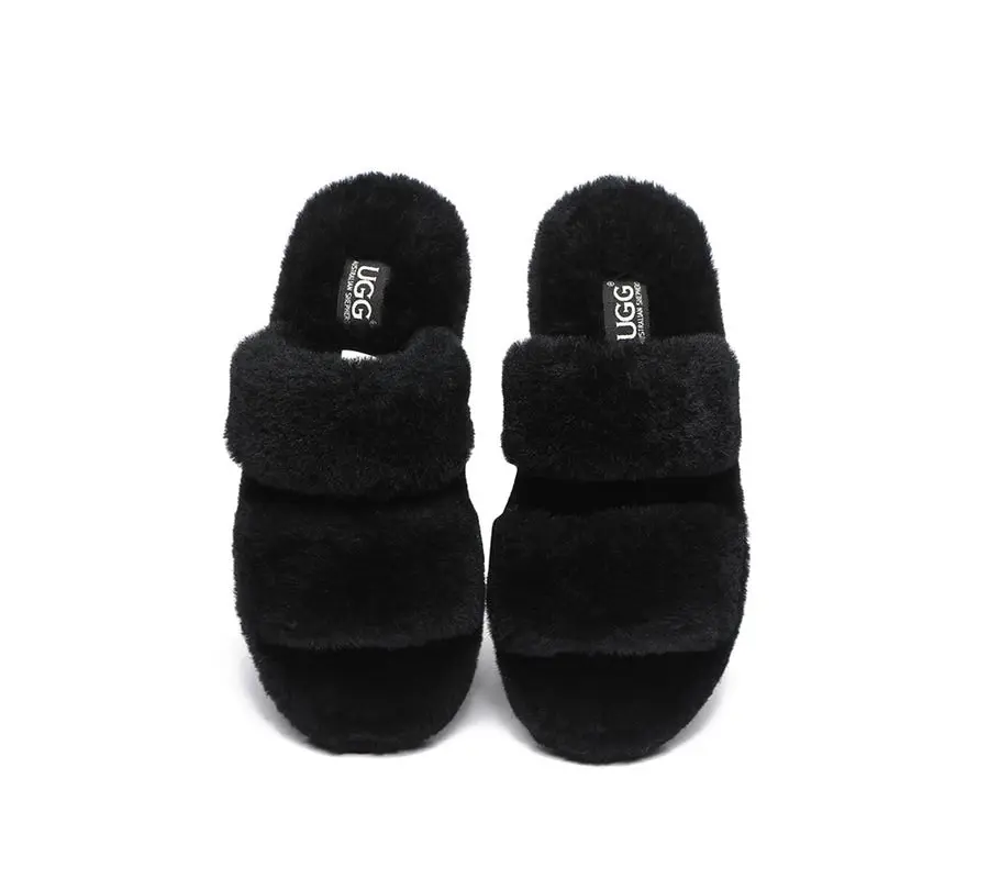 UGG Australian Shepherd Double Strap Sheepskin Wool Fluffy Slides Women Jessica