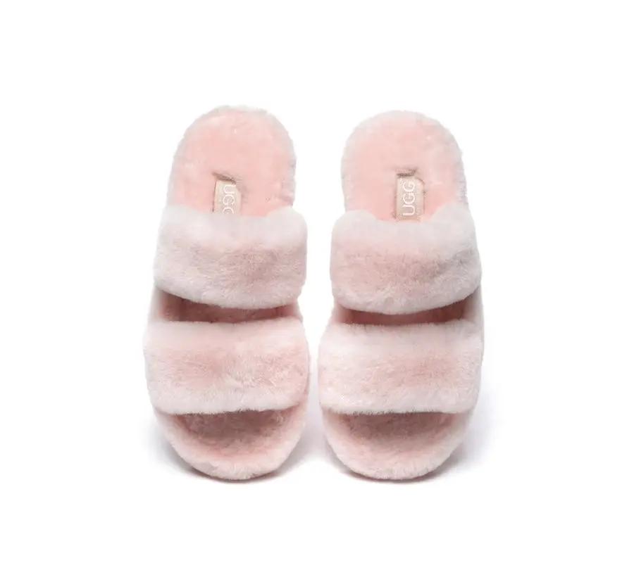 UGG Australian Shepherd Double Strap Sheepskin Wool Fluffy Slides Women Jessica