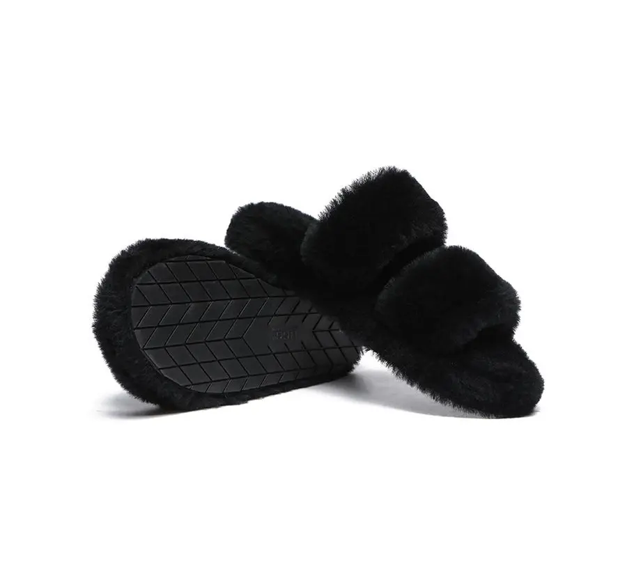 UGG Australian Shepherd Double Strap Sheepskin Wool Fluffy Slides Women Jessica