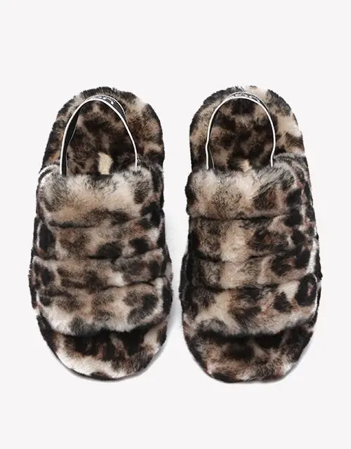 Australian Shepherd® Leopard Print Fluffy Slides Sheepskin Wool Women Pamela