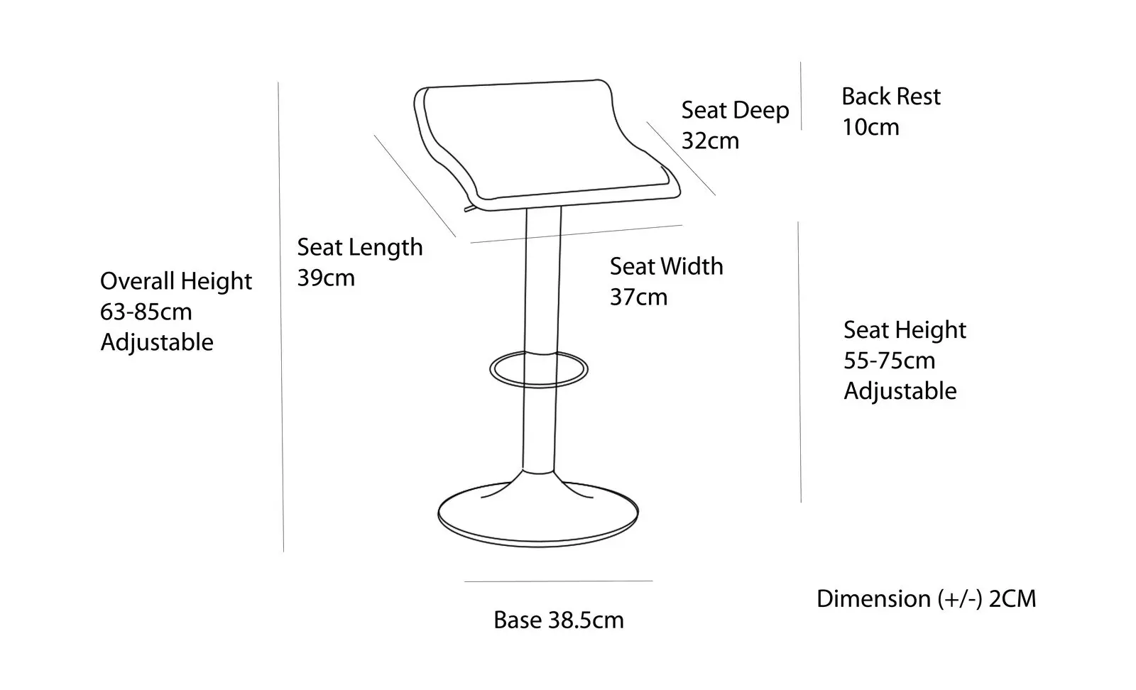 2 Leather Barstools (White) w/ Adjustable Height, 63-85cm