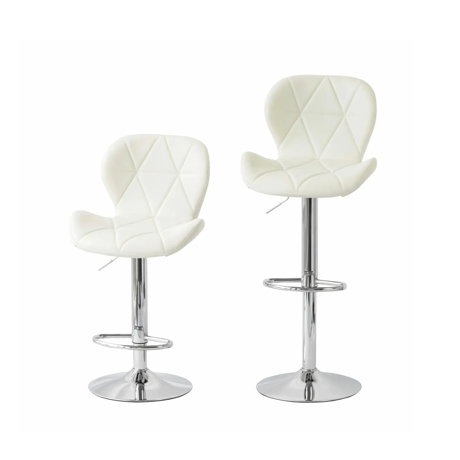 2 Comfortable Bar Stools (White) w/ Adjustable Height, 90-112cm