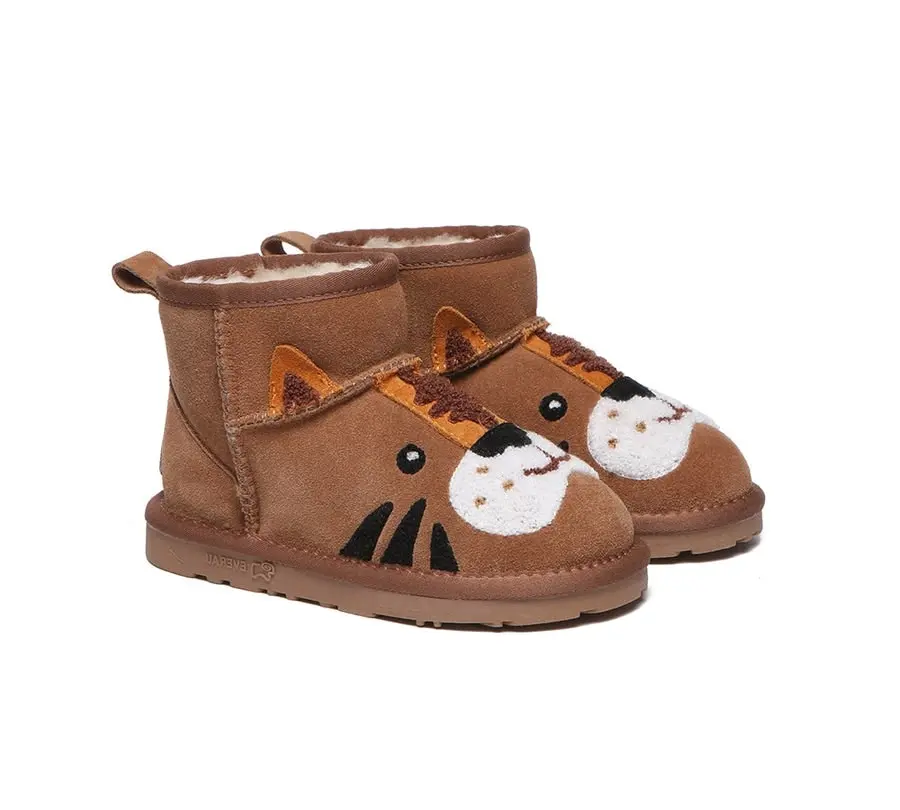 EVERAU® 3D Tiger Kids Cow Suede Wool Lining Boots