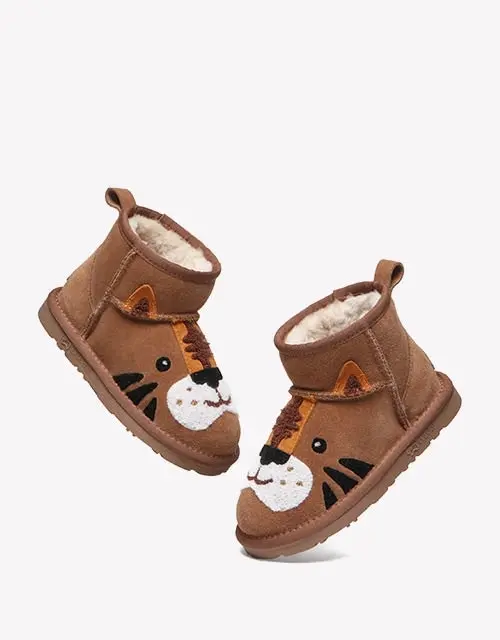 EVERAU® 3D Tiger Kids Cow Suede Wool Lining Boots