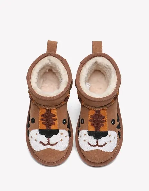 EVERAU® 3D Tiger Kids Cow Suede Wool Lining Boots