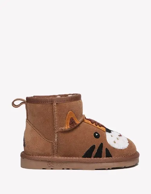 EVERAU® 3D Tiger Kids Cow Suede Wool Lining Boots